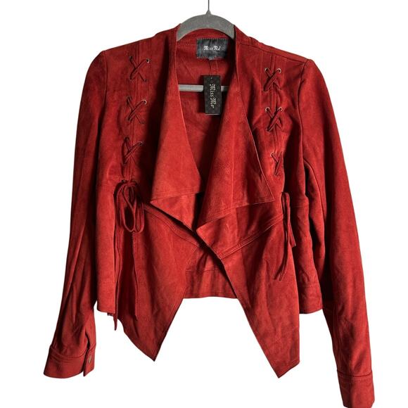 MISS ME Faux Suede Drape Jacket NWT Red Rust Open Front Lace Up Design Size S - Picture 1 of 5